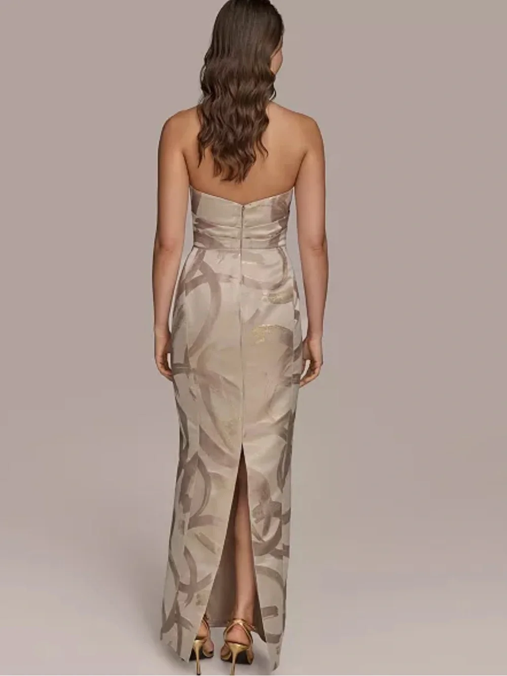 NWT Donna Karan Jacquard Metallic Maxi Gown Size 12 - Picture 4 of 10